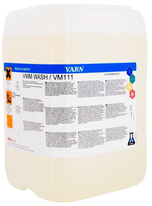 Biały kanister VARN VWM Wash / VM 111 z etykietą produktu