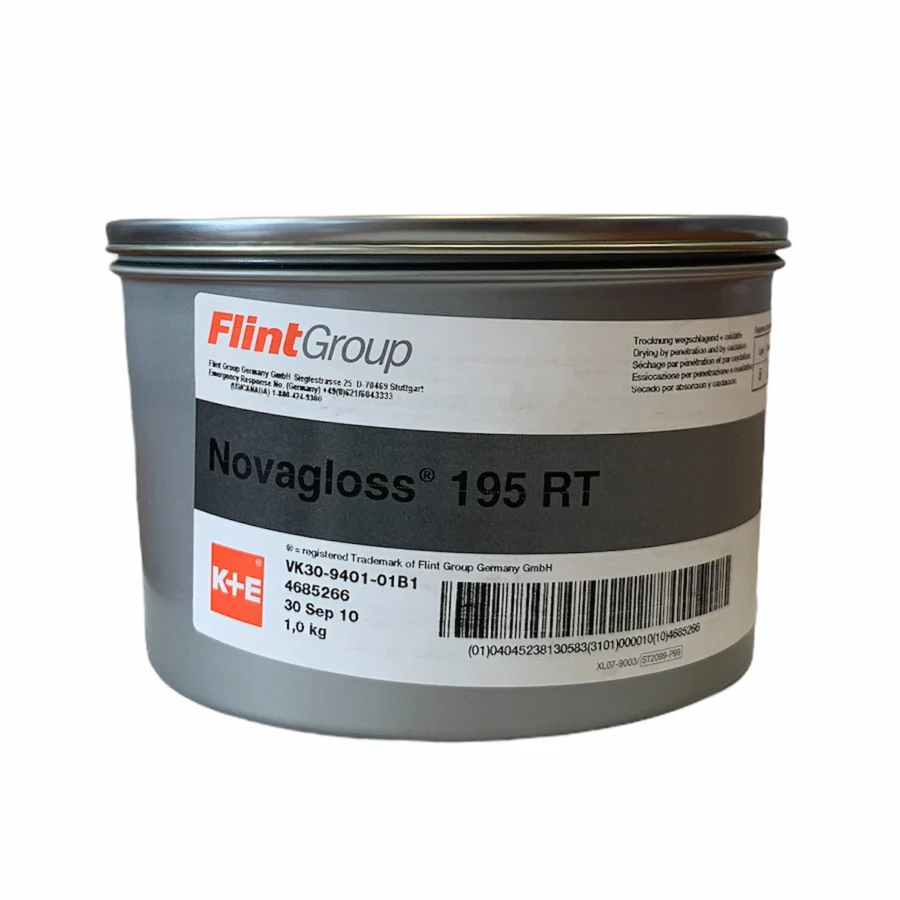 Una lata de tinta negra Novagloss 195 RT